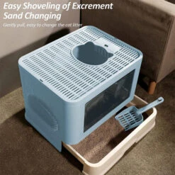 Cassette Per Lettiera Gatto Chiusa, Lettiera Con Paletta, Lettiera Con Cappuccio E Tavola Massaggiante, Doppia Porta Portatile Pieghevole -blu -Cibi per gatti Italia 86980515 5