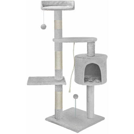 Albero Tiragraffi 112cm Grigio Chiaro Con Cuccia Per Gatti Corda E Pallina 4 Albero Tiragraffi 112cm Grigio Chiaro Con Cuccia Per Gatti Corda E Pallina - immagine 2