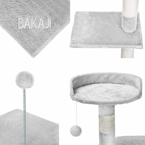 Albero Tiragraffi 112cm Grigio Chiaro Con Cuccia Per Gatti Corda E Pallina 6 Albero Tiragraffi 112cm Grigio Chiaro Con Cuccia Per Gatti Corda E Pallina - immagine 4