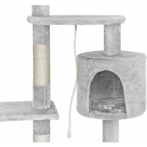 Albero Tiragraffi 112cm Grigio Chiaro Con Cuccia Per Gatti Corda E Pallina 7 Albero Tiragraffi 112cm Grigio Chiaro Con Cuccia Per Gatti Corda E Pallina - immagine 5