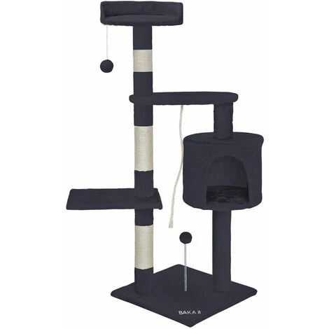 Albero Tiragraffi 112cm Grigio Con Cuccia Per Gatti Corda E Pallina Parcogiochi 5 Albero Tiragraffi 112cm Grigio Con Cuccia Per Gatti Corda E Pallina Parcogiochi - immagine 3