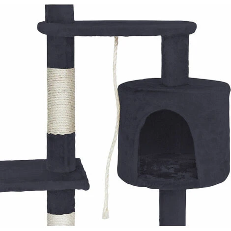 Albero Tiragraffi 112cm Grigio Con Cuccia Per Gatti Corda E Pallina Parcogiochi 6 Albero Tiragraffi 112cm Grigio Con Cuccia Per Gatti Corda E Pallina Parcogiochi - immagine 4