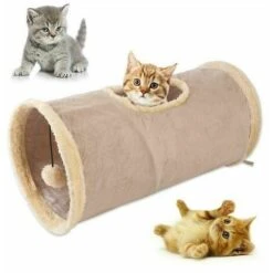 Tunnel Per Gatti Pieghevole, Tunnel Per Giochi Per Gatti, Tunnel Per Giochi In Pelle Scamosciata Resistente Con Palla Kaki