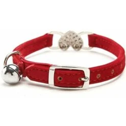 Collare Per Gatti Regolabile Con Campanella E Ciondolo A Cuore Con Pietre Di Cristallo, Morbido Tessuto In Velluto, 8-11" (rosso), -Cibi per gatti Italia 92052704 3