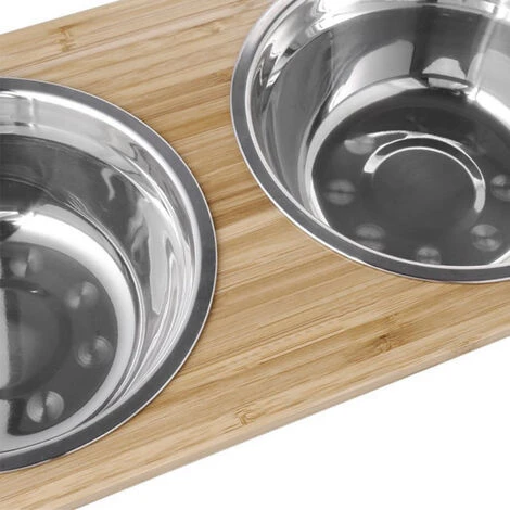 Porta Ciotola Pieghevole In Bambù Per Animali Domestici Con 2 Ciotole In Acciaio Inossidabile In Legno Naturale 7 Porta Ciotola Pieghevole In Bambù Per Animali Domestici Con 2 Ciotole In Acciaio Inossidabile In Legno Naturale - immagine 5
