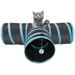 None Giocattolo Per Animali Domestici Tunnel Pieghevole A 3 Vie Nero E Blu -Cibi per gatti Italia 94211428 4