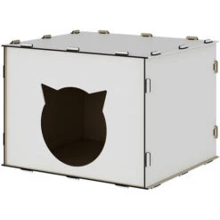 Nova Casetta A Cubo Per Gatti Con Apertura A Forma Di Gatto In Legno Bianco -Cibi per gatti Italia 94577992 4