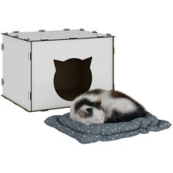 Nova Casetta A Cubo Per Gatti Con Apertura A Forma Di Gatto In Legno Bianco -Cibi per gatti Italia 94577992 5