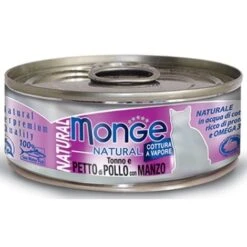 Monge Natural Superpremium Cotti A Vapore Per Gatto Da 80 Gr Tonno Pollo E Manzo