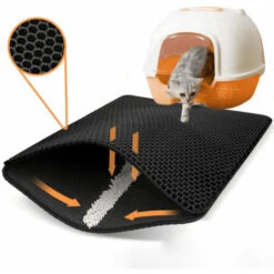 Tappetino Per Lettiera Per Gatti, Lettiera Per Gatti, EVA Atossico Impermeabile, Design A Nido D'ape A Doppio Strato 30x45 Cm, Nero