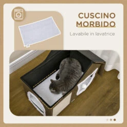 PawHut Casetta Per Gatti Con 2 Porte, Pallina Da Gioco, Cuscino E Tappetino Tiragraffi, 65x41x45.5 Cm -Cibi per gatti Italia 96085000 5