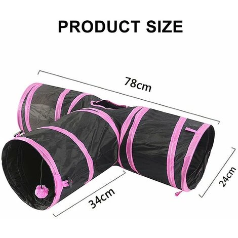 Tunnel Per Gatti, Tre Uscite, Diametro 24 Cm, Nero E Rosa 4 Tunnel Per Gatti, Tre Uscite, Diametro 24 Cm, Nero E Rosa - immagine 2