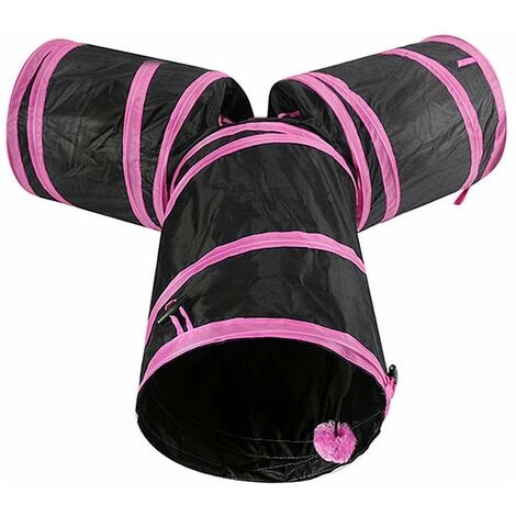 Tunnel Per Gatti, Tre Uscite, Diametro 24 Cm, Nero E Rosa 5 Tunnel Per Gatti, Tre Uscite, Diametro 24 Cm, Nero E Rosa - immagine 3