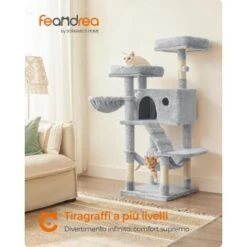 FEANDREA Albero Per Gatti, Tiragraffi, Morbido, Blu Grigiastro Da SONGMICS