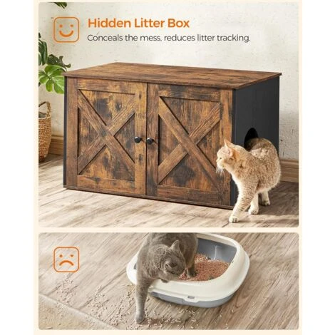 FEANDREA Mobile Lettiera Per Gatti, Albero Per Gatti, Marrone Vintage E Nero Da SONGMICS 5 FEANDREA Mobile Lettiera Per Gatti, Albero Per Gatti, Marrone Vintage E Nero Da SONGMICS - immagine 3