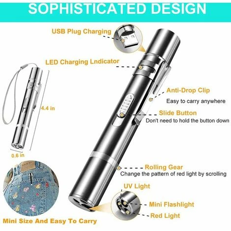 Giocattolo Laser Per Gatti Puntatore Luminoso A Led Rosso Giocattoli Interattivi Per Cani Da Interno Cani A Lungo Raggio 3 Modalità Proiezione Laser Ricarica USB 4 Giocattolo Laser Per Gatti Puntatore Luminoso A Led Rosso Giocattoli Interattivi Per Cani Da Interno Cani A Lungo Raggio 3 Modalità Proiezione Laser Ricarica USB - immagine 2