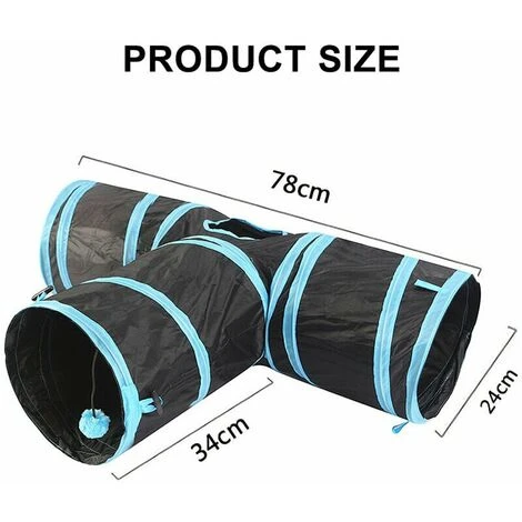 Tunnel Per Gatti, Tre Uscite, Diametro 24 Cm, Nero E Blu 4 Tunnel Per Gatti, Tre Uscite, Diametro 24 Cm, Nero E Blu - immagine 2